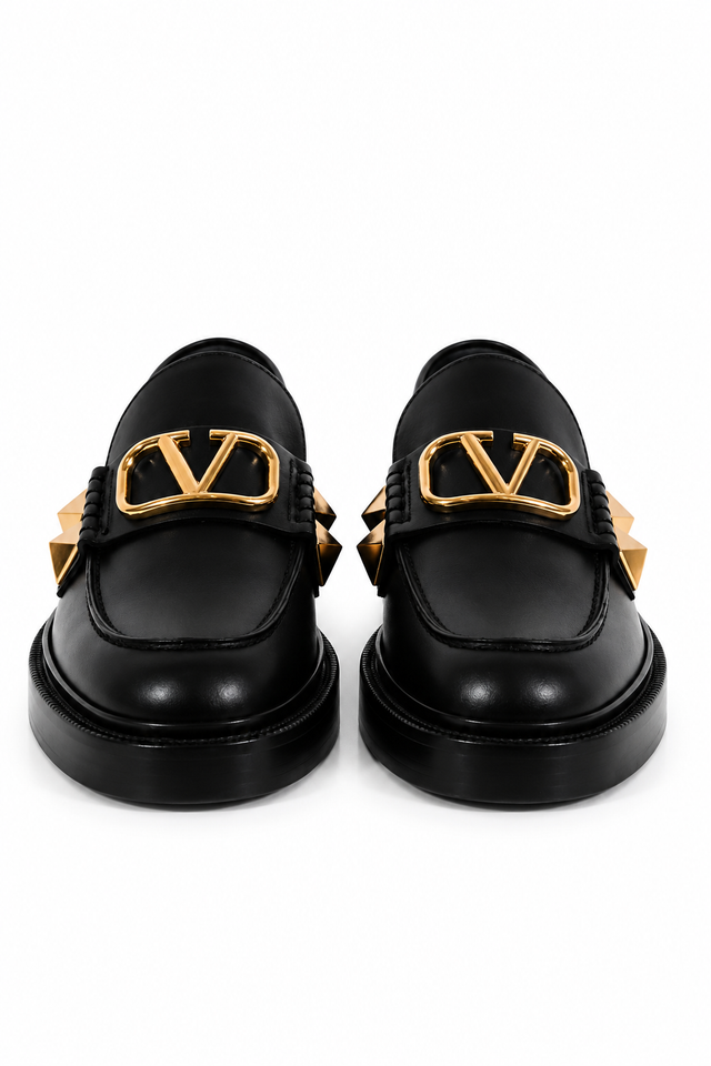 Valentino Garavani VLogo Signature Leather Loafers – Black/Gold