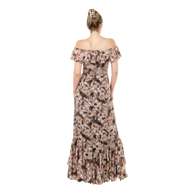 Mikael Aghal Off-Shoulder Floral Maxi Gown