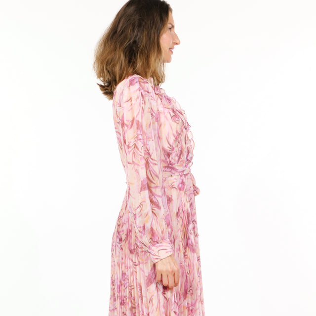 Mikael Aghal Pastel Pink Abstract Print Pleated Midi Dress