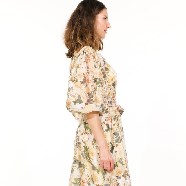 Mikael Aghal Autumn Whisper Floral Keyhole Midi Dress