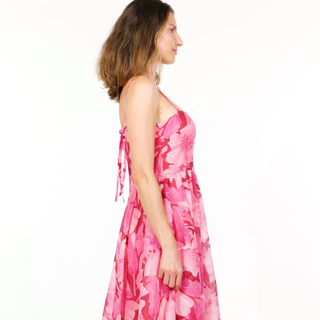 Mikael Aghal Vibrant Fuchsia Floral Silk Organza Gown