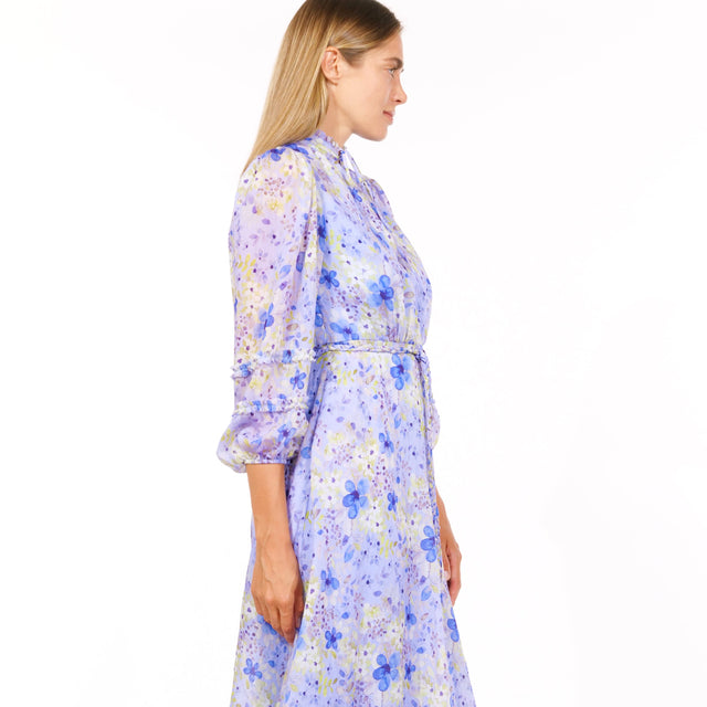 Mikael Aghal Floral Puff-Sleeve Midi Dress