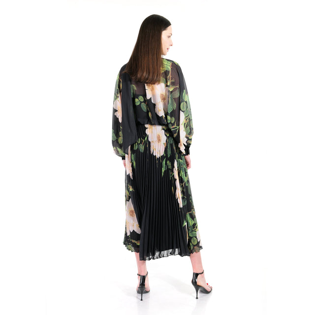 Mikael Aghal Floral Harmony Pleated Dress