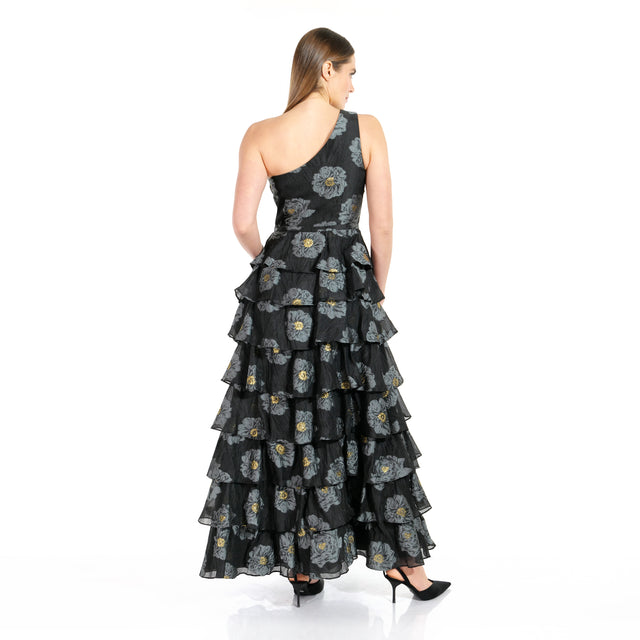 Mikael Aghal Midnight Bloom Tiered Gown