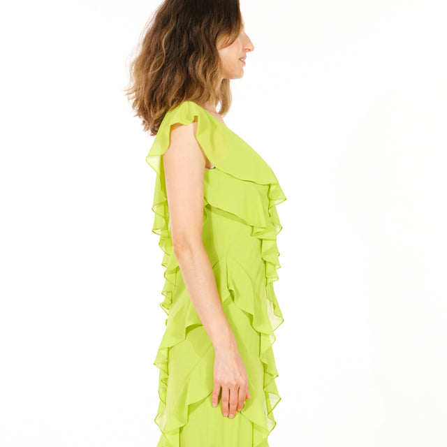 Mikael Aghal Lime Green Ruffle Maxi Dress