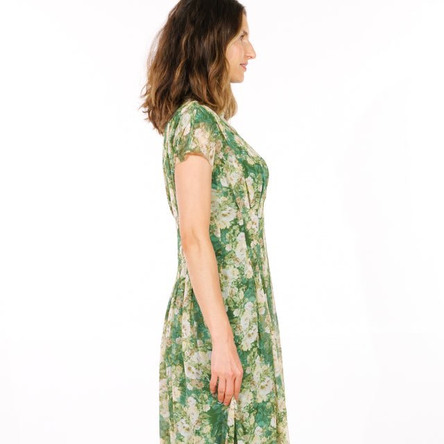 Mikael Aghal Vintage Botanical Flutter Sleeve Midi Dress