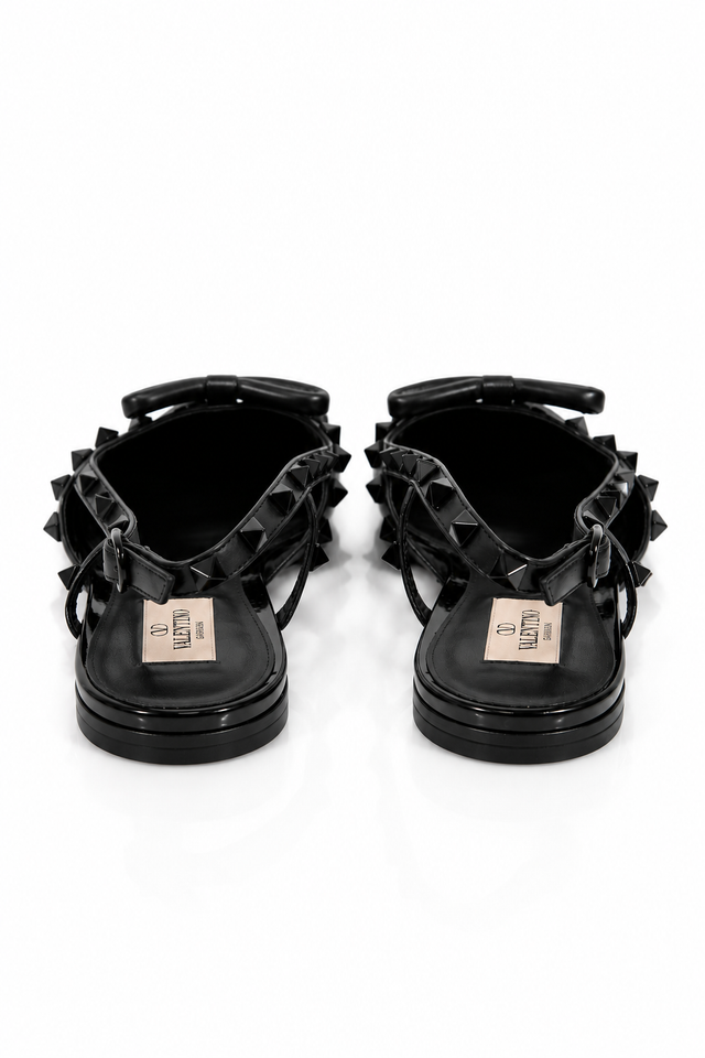 Valentino Garavani Rockstud Bow Slingback Flats in Black