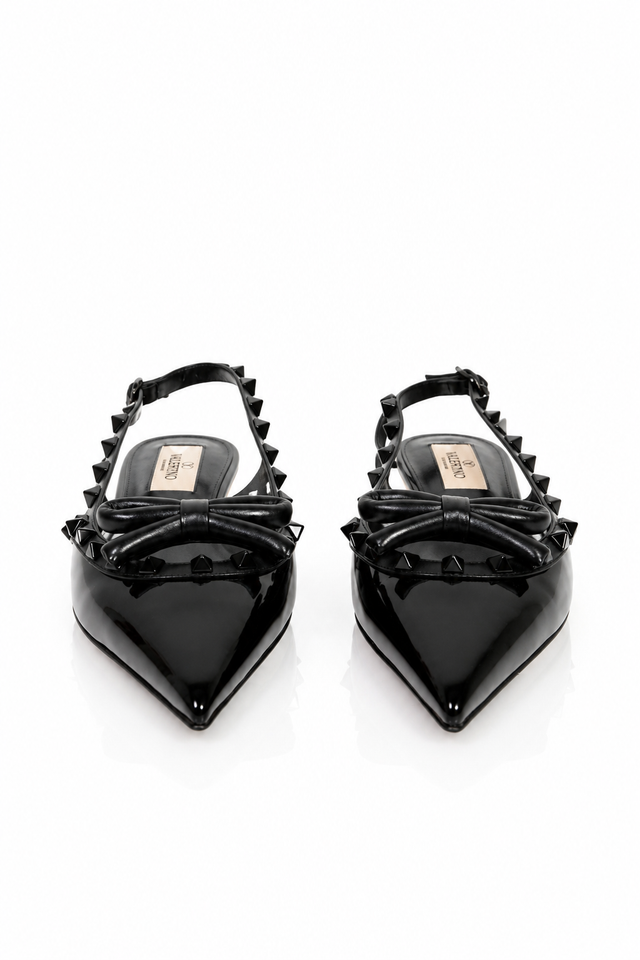 Valentino Garavani Rockstud Bow Slingback Flats in Black