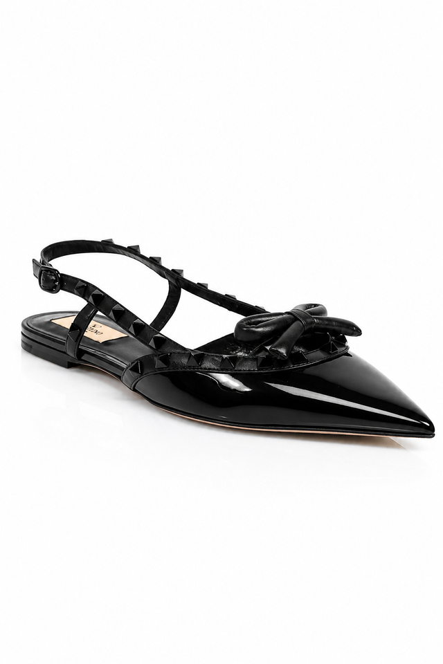 Valentino Garavani Rockstud Bow Slingback Flats in Black