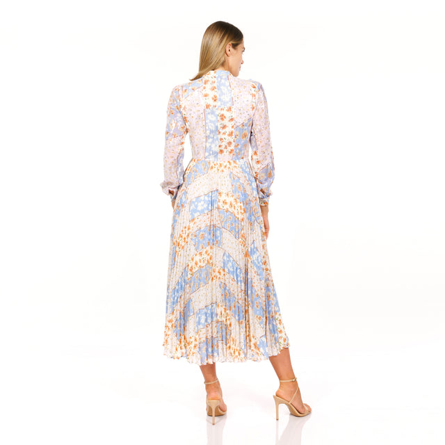 Mikael Aghal Pleated Floral Print Midi Dress