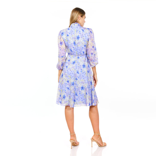 Mikael Aghal Floral Puff-Sleeve Midi Dress