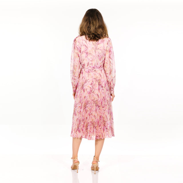 Mikael Aghal Pastel Pink Abstract Print Pleated Midi Dress