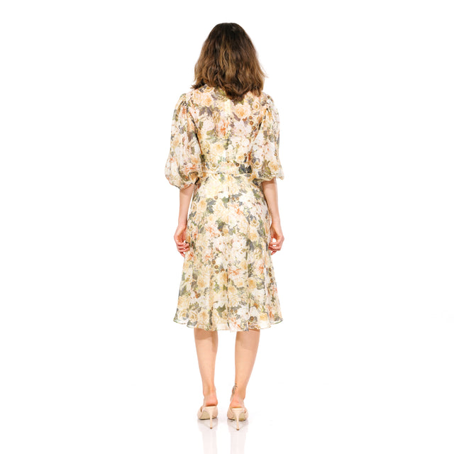 Mikael Aghal Autumn Whisper Floral Keyhole Midi Dress