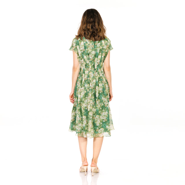 Mikael Aghal Vintage Botanical Flutter Sleeve Midi Dress