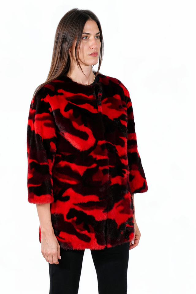 Valentino Red Camo Mink Fur Coat