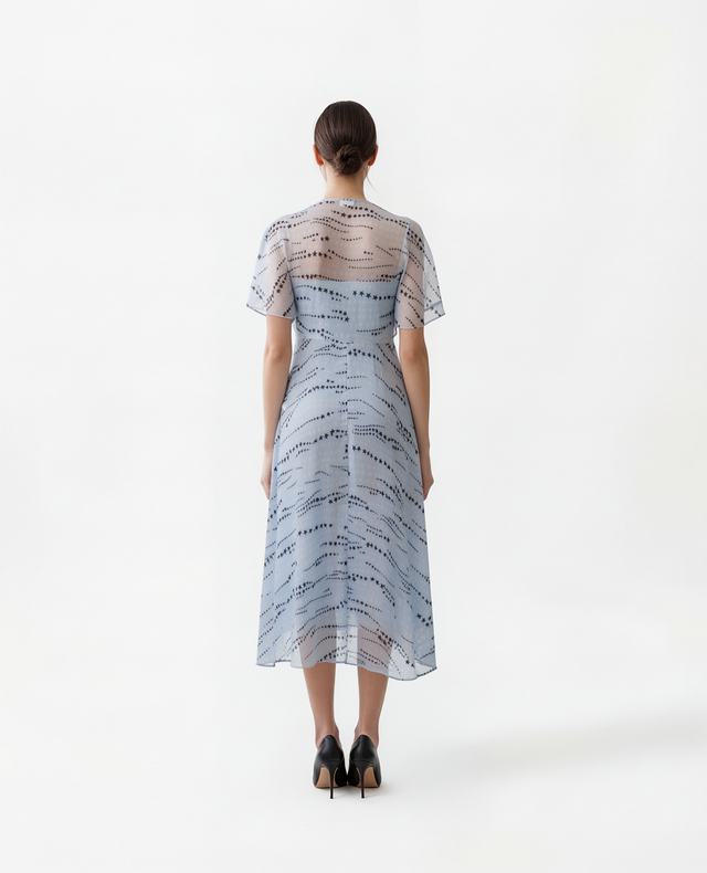 Red Valentino Star Print Tie-Front Midi Dress in Light Blue