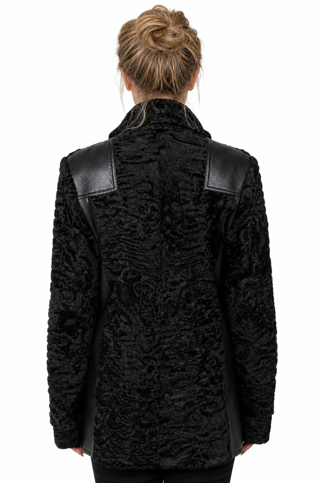 Valentino Double-Breasted Leather-Trimmed Persian Lamb Shearling Coat in Jet Black