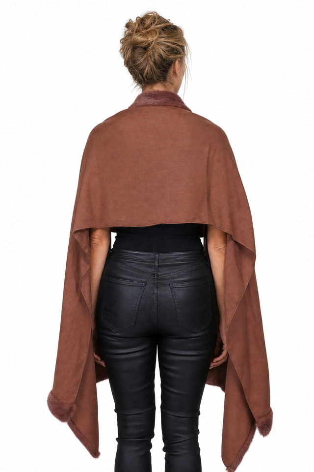 Valentino Fur-Trimmed Braided Leather Cape Wrap in Chestnut Brown