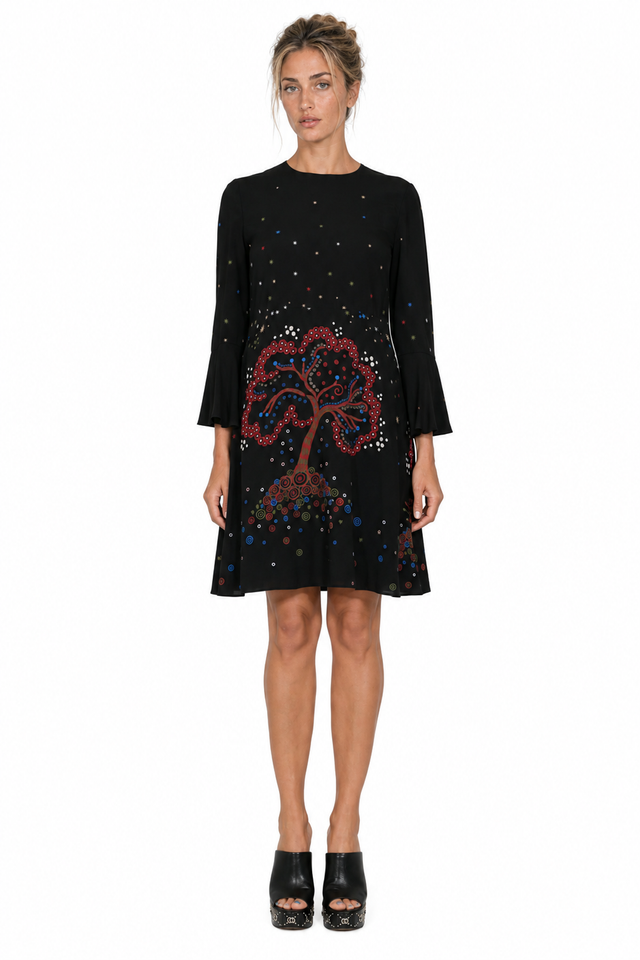 Valentino Tree of Life Printed Silk Mini Dress in Black