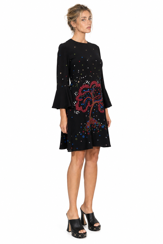 Valentino Tree of Life Printed Silk Mini Dress in Black