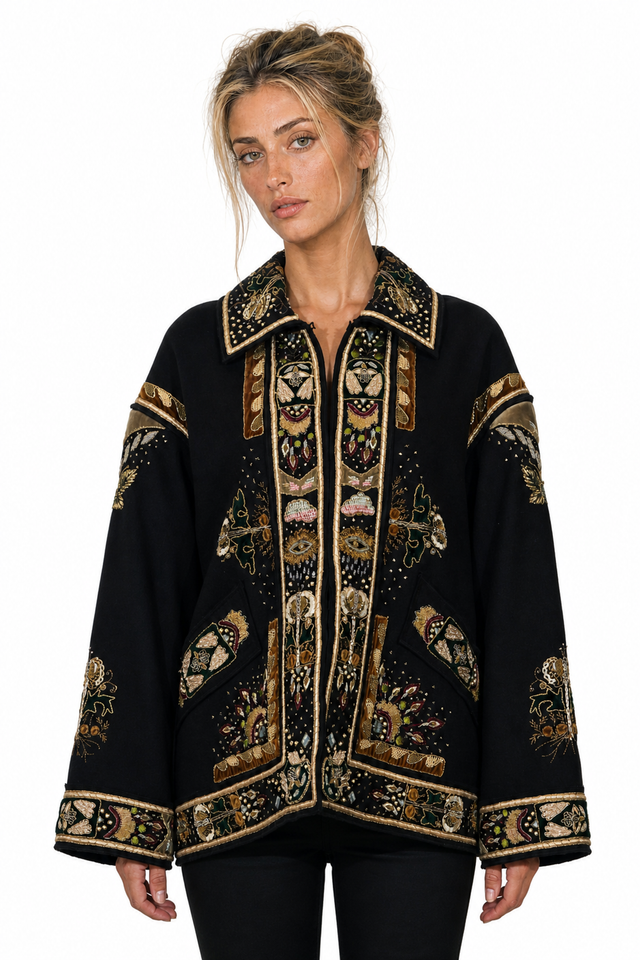 Valentino Black Embroidered Tapestry Coat