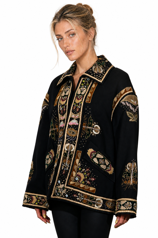 Valentino Black Embroidered Tapestry Coat
