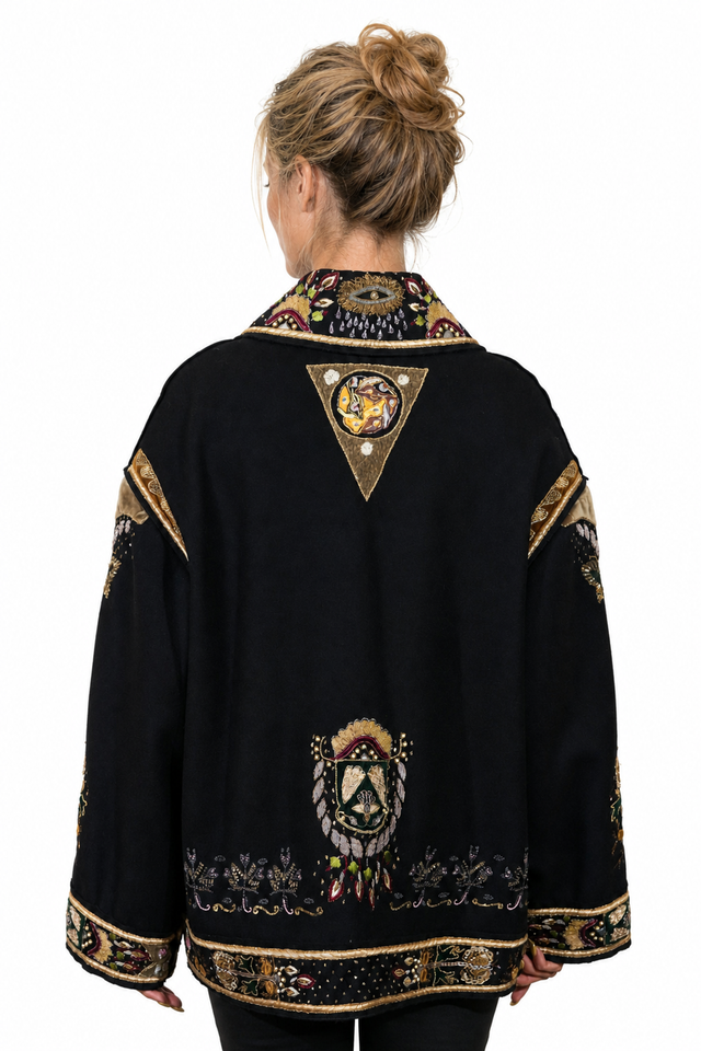 Valentino Black Embroidered Tapestry Coat