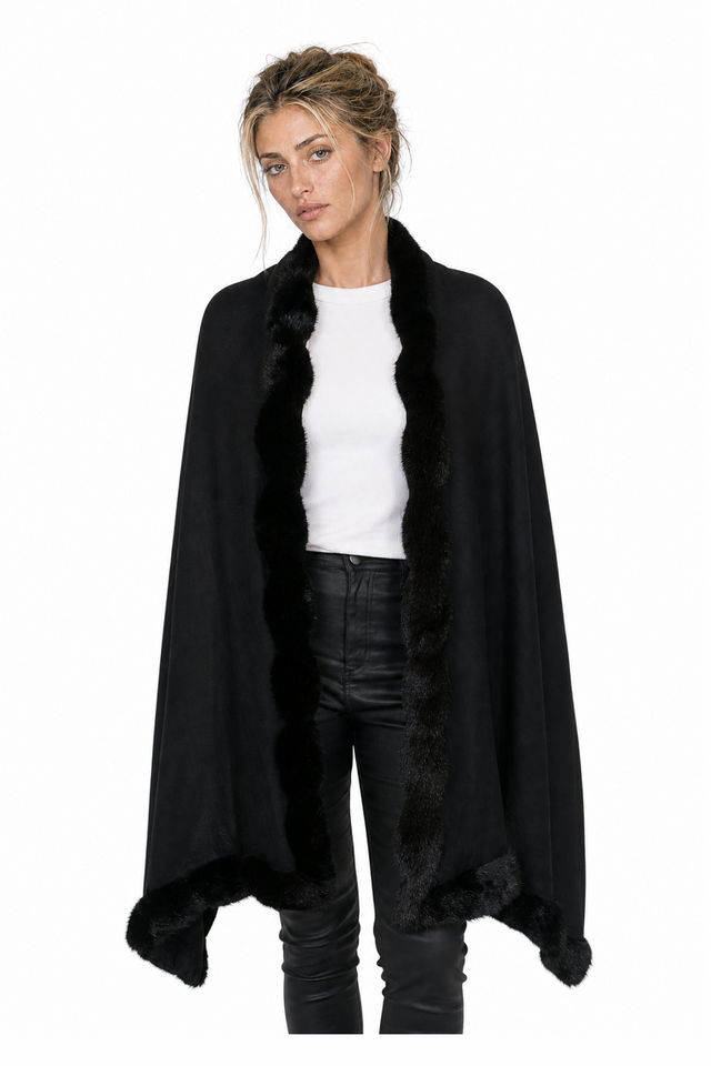 Valentino Fur-Trimmed Braided Leather Cape Wrap in Chestnut Brown