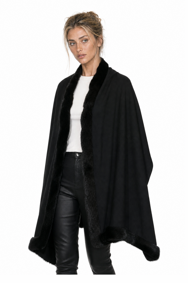Valentino Fur-Trimmed Braided Leather Cape Wrap in Chestnut Brown