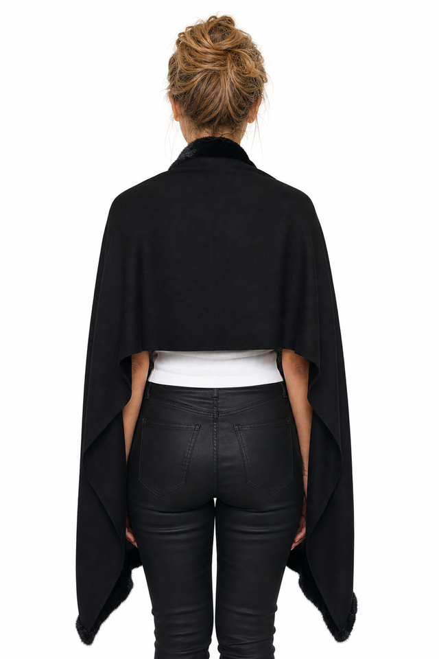 Valentino Fur-Trimmed Braided Leather Cape Wrap in Chestnut Brown