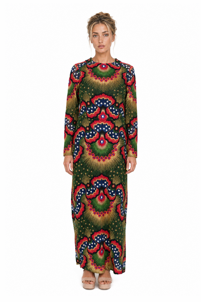 Valentino Kaleidoscope Print Long Sleeve Gown