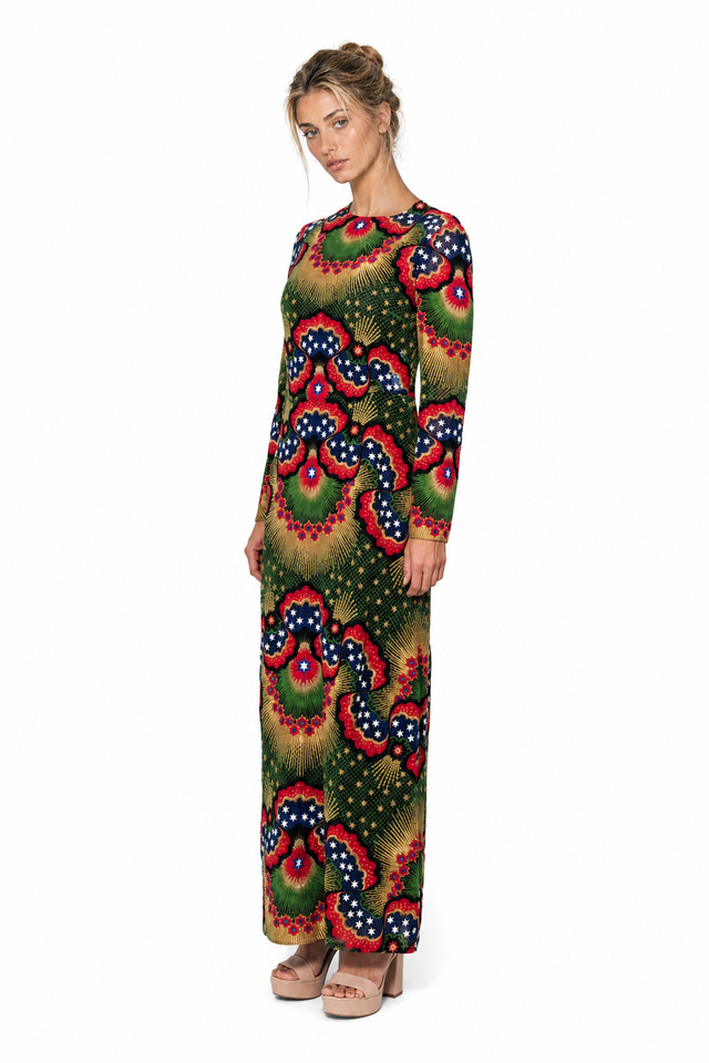 Valentino Kaleidoscope Print Long Sleeve Gown