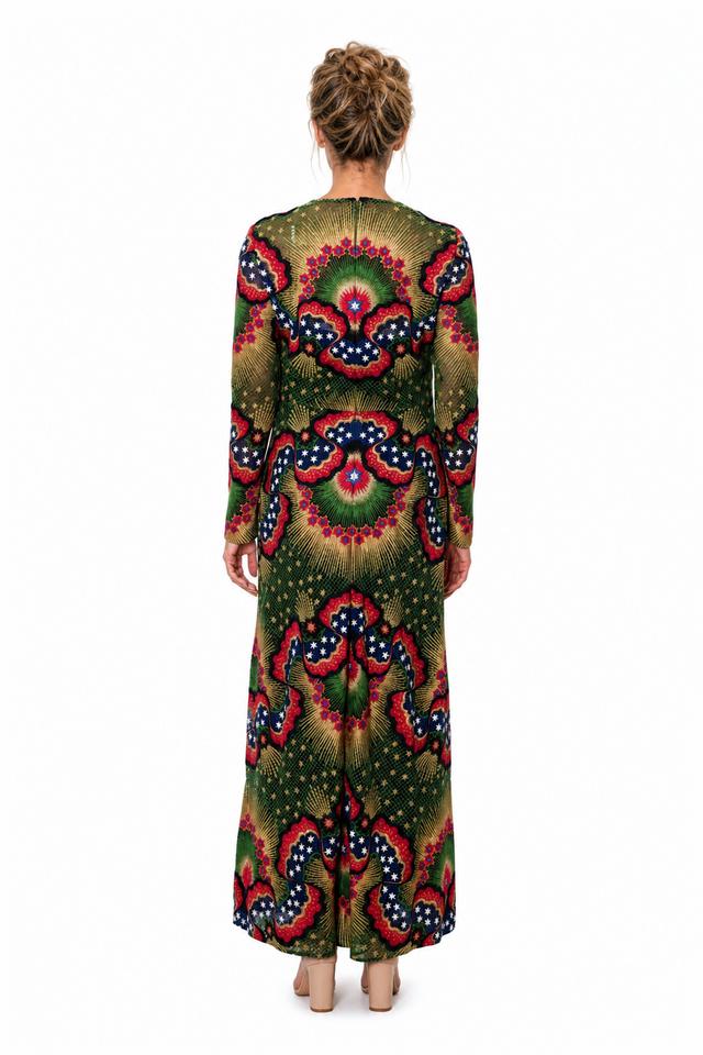 Valentino Kaleidoscope Print Long Sleeve Gown
