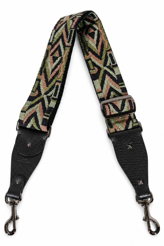 Valentino Garavani Rockstud Embroidered Canvas Bag Strap in Sage & Dusty Pink