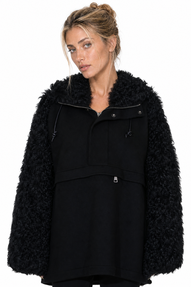 Valentino Black Shearling-Sleeve Pullover
