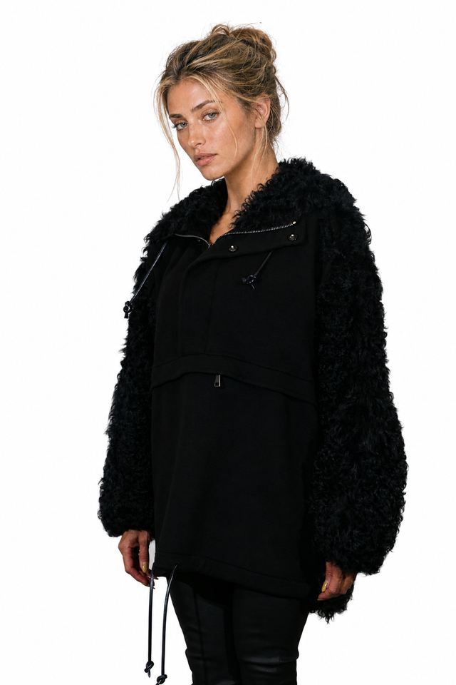 Valentino Black Shearling-Sleeve Pullover