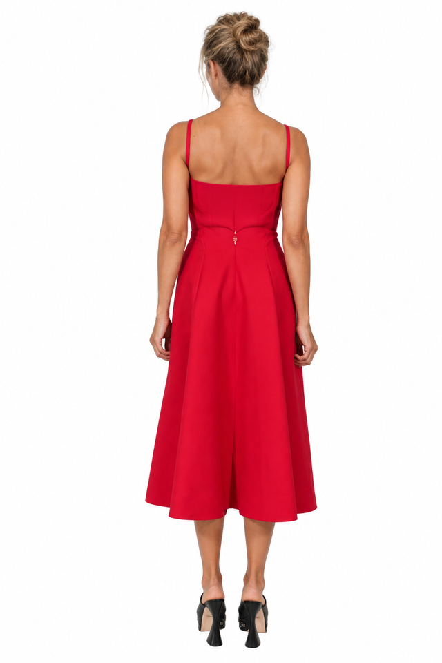 Valentino Atelier Rose Wool-Silk Midi Dress in Red