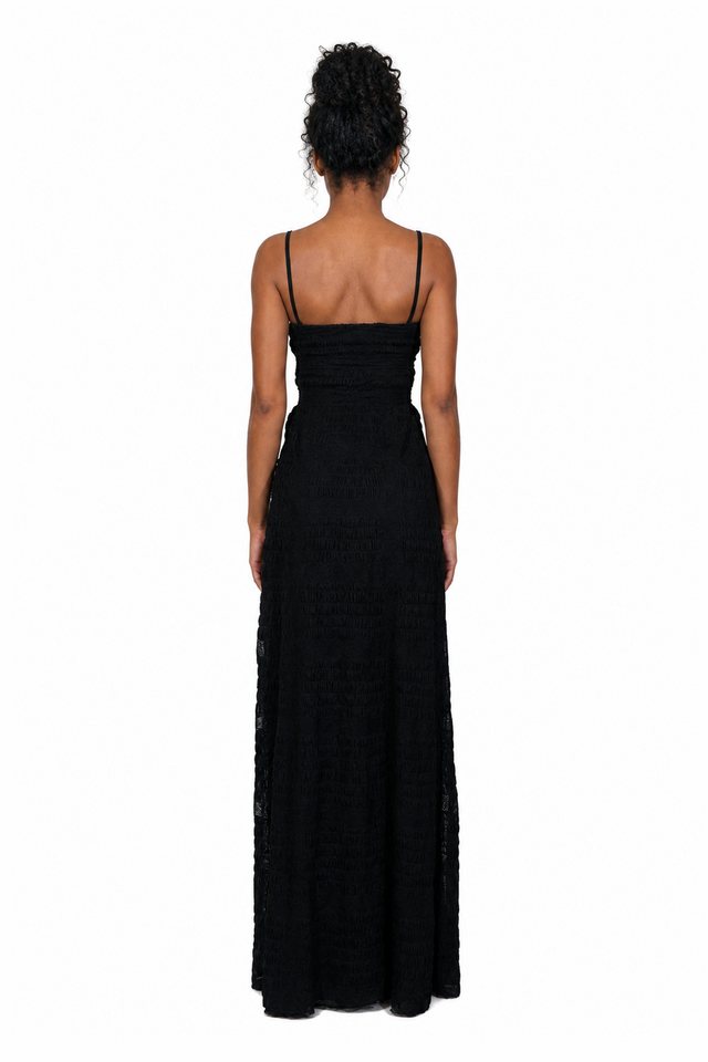 Valentino Textured Lace Cami Column Evening Gown in Jet Black
