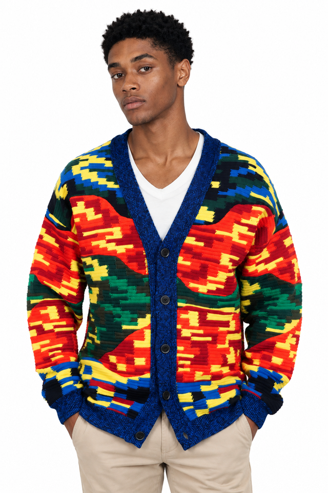 Valentino Intarsia Abstract Logo Jacquard Cardigan