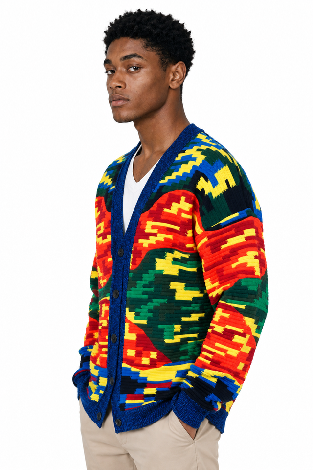 Valentino Intarsia Abstract Logo Jacquard Cardigan