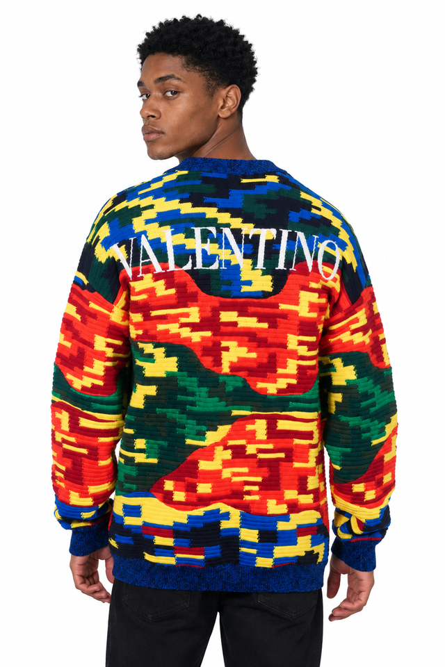 Valentino Intarsia Abstract Logo Jacquard Cardigan