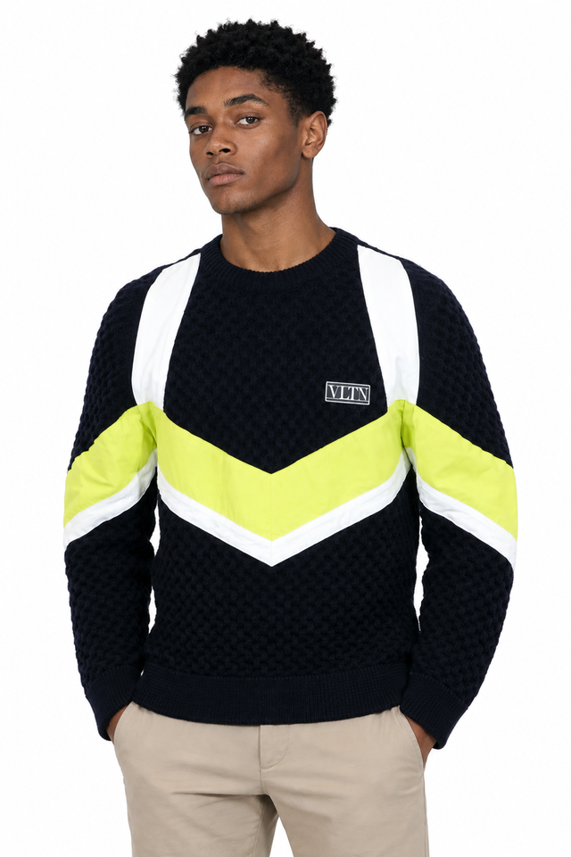 Valentino Chevron VLTN Patch Waffle-Knit Sweater