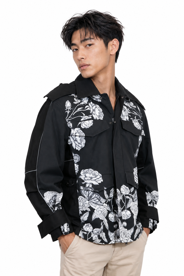 Valentino Floral Print Hooded Utility Jacket