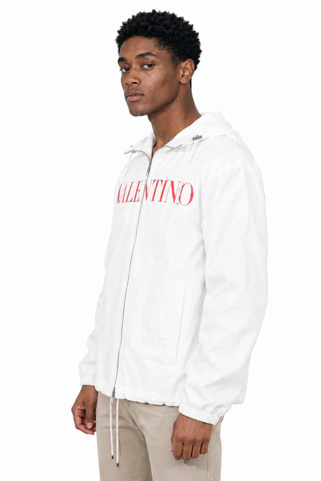 Valentino Logo Print Hooded Windbreaker Jacket