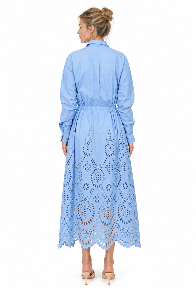 Valentino Broderie Anglaise Cotton Midi Shirt Dress in Light Blue