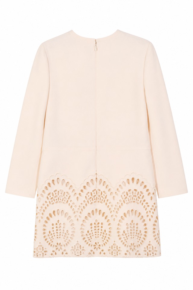 Valentino Ivory Laser-Cut Hem Shift Dress