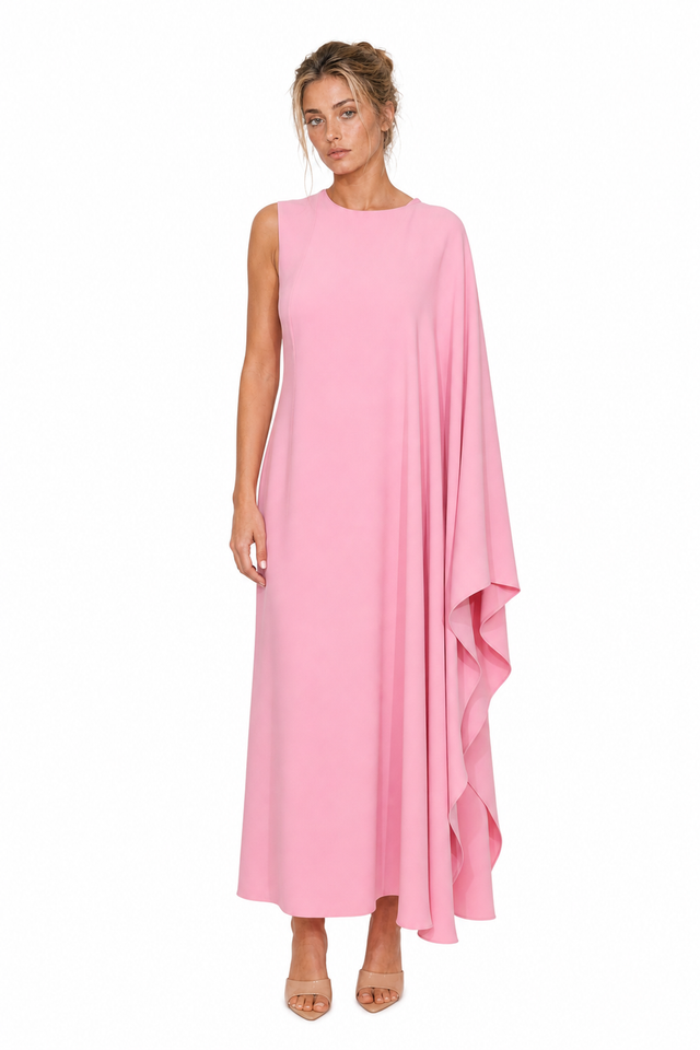 Valentino Garavani Asymmetric Drape Cape Column Maxi Dress