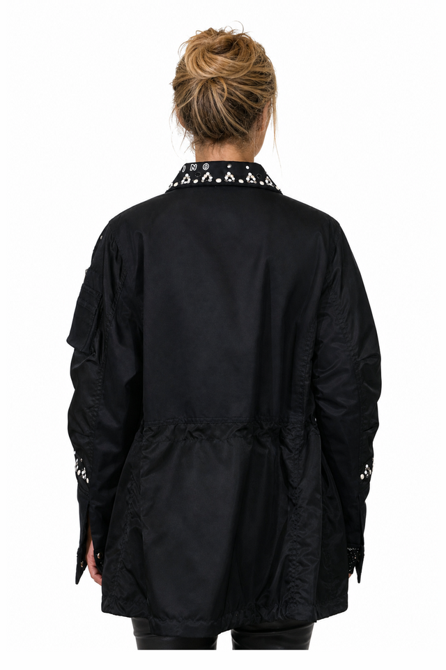 Valentino Embellished Logo Collar Technical Field Jacket in Jet Black