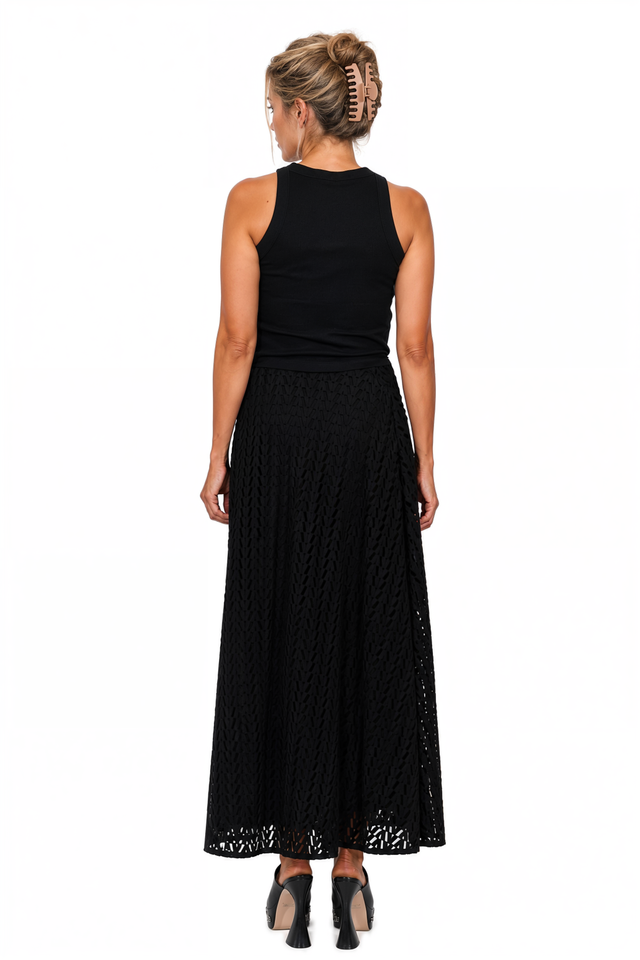 Valentino Textured Lace A-Line Maxi Skirt in Black