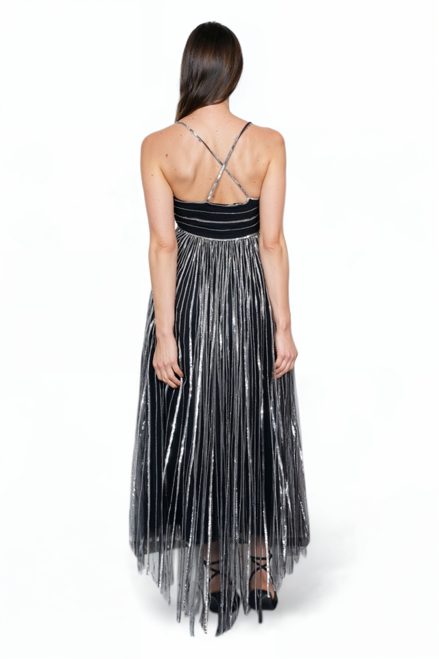 Valentino Metallic Striped Evening Gown